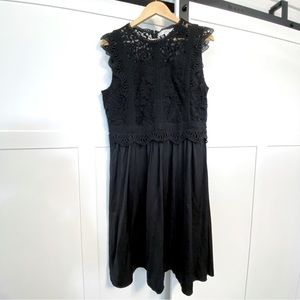 Loft Crocheted Lace Dress with Flowy Skirt LBD Black 10 NWOT